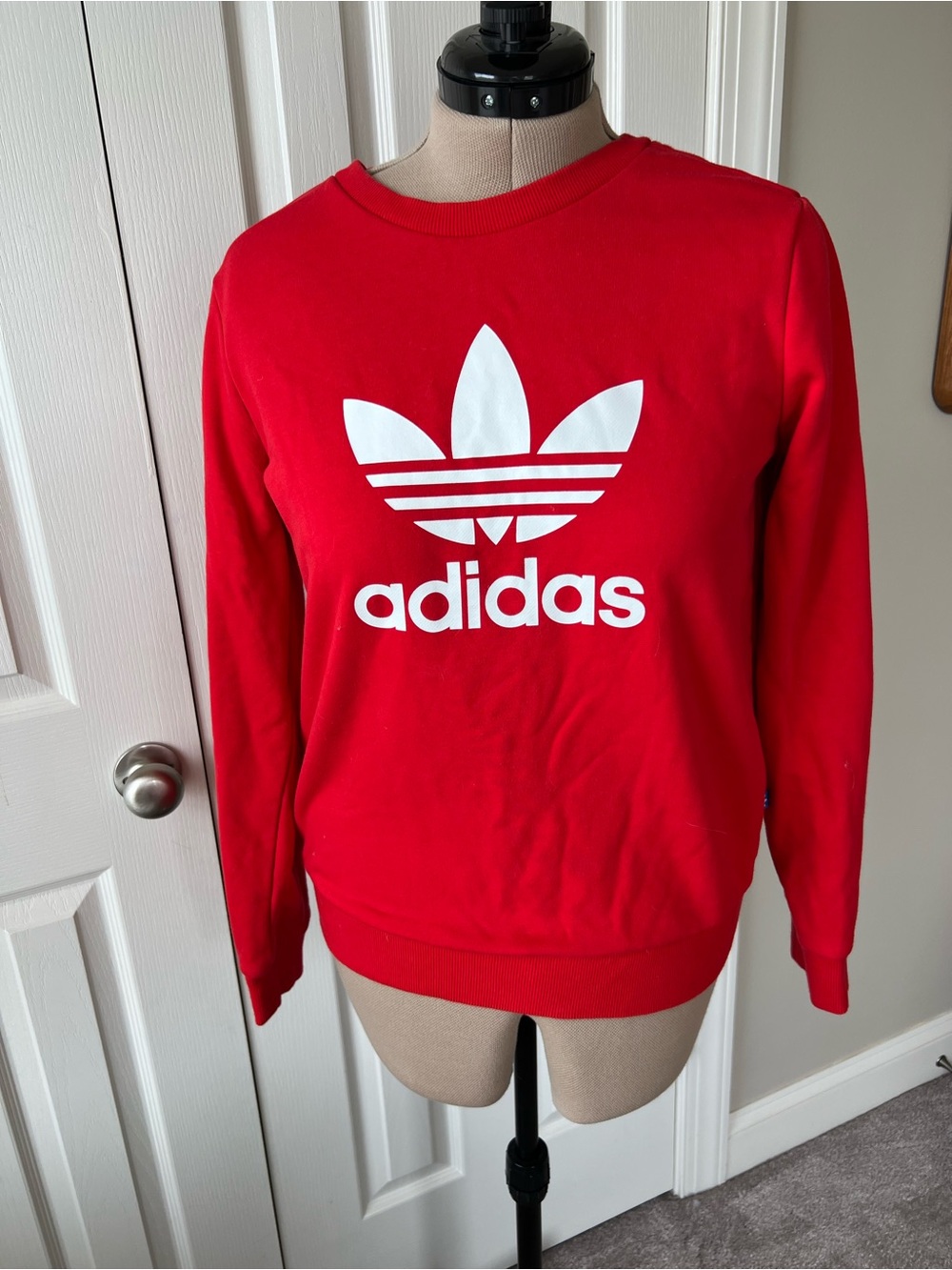 adidas Red Crewneck Sweatshirt with White Trefoil Logo